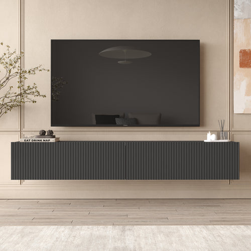 Anthracite Floating Fluted TV Unit with Drop-Down Storage