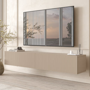 Anthracite Floating Fluted TV Unit with Drop-Down Storage