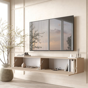 Anthracite Floating Fluted TV Unit with Drop-Down Storage