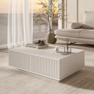 White Fluted Coffee Table – Modern Low Storage Table