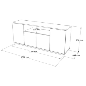 White Fluted Sideboard 4-Door Storage - Open Display Shelf