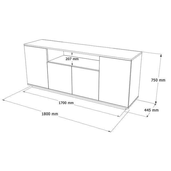 White Fluted Sideboard 4-Door Storage - Open Display Shelf