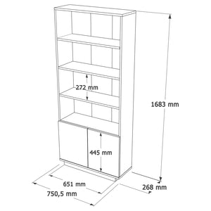 White Fluted Bookcase – Tall 4-Tier Display Shelving Unit with 2-Door