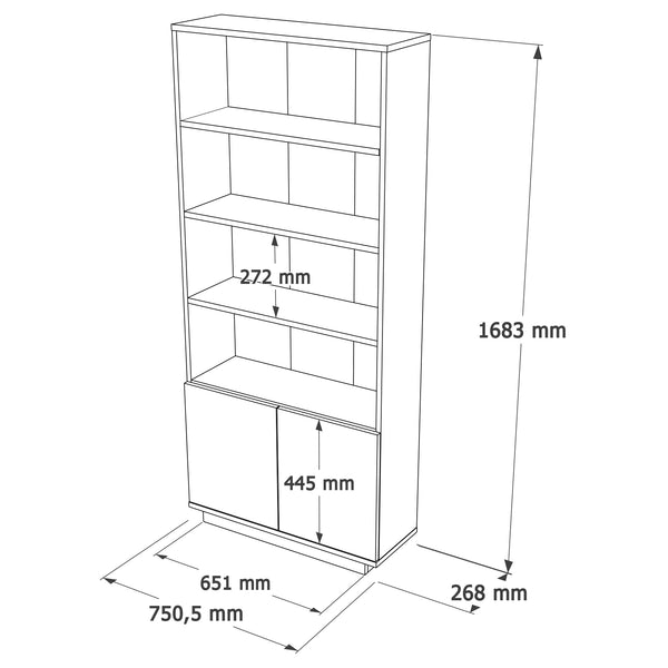 White Fluted Bookcase – Tall 4-Tier Display Shelving Unit with 2-Door