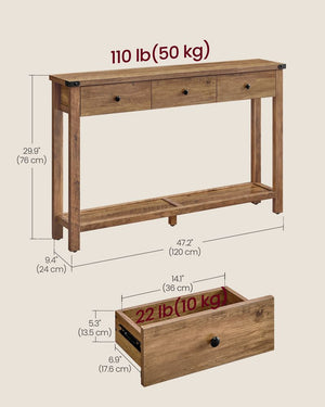 Console Table for Hallway with 3 Drawers