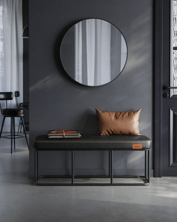 EKHO Collection - Bench for Entryway Bedroom, Synthetic Leather with Stitching, Ottoman Bench with Steel Frame