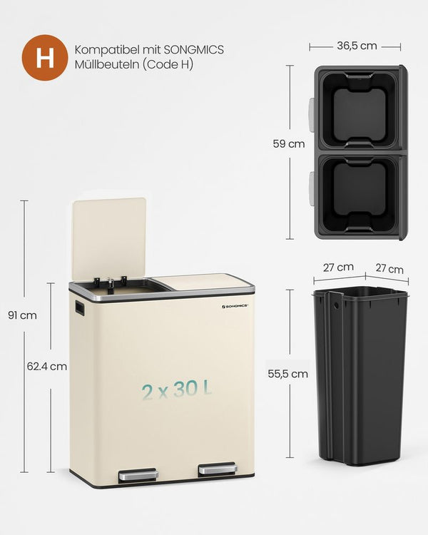 Double Rubbish Bin – Waste & Recycling, Metal Pedal