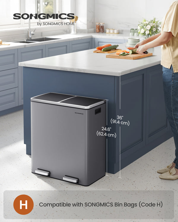 Metal Recycling Bin with 15 Rubbish Bags 2-Compartment - Karrari