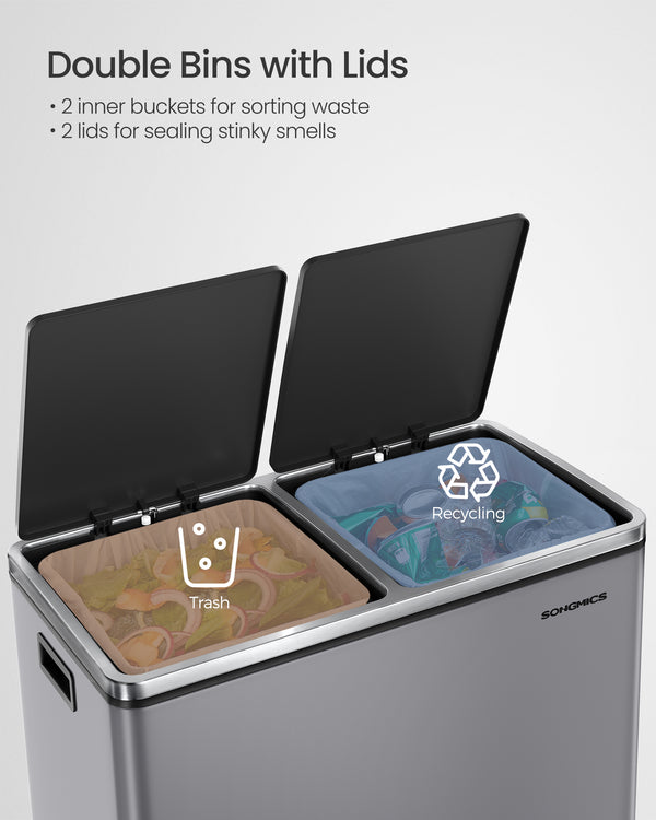 Metal Recycling Bin with 15 Rubbish Bags 2-Compartment - Karrari