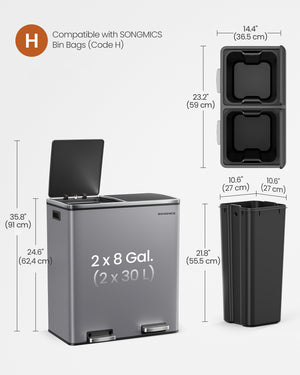 Metal Recycling Bin with 15 Rubbish Bags 2-Compartment - Karrari