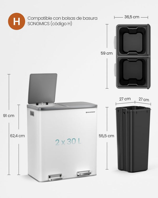 Double Rubbish Bin – Waste & Recycling, Metal Pedal - Karrari