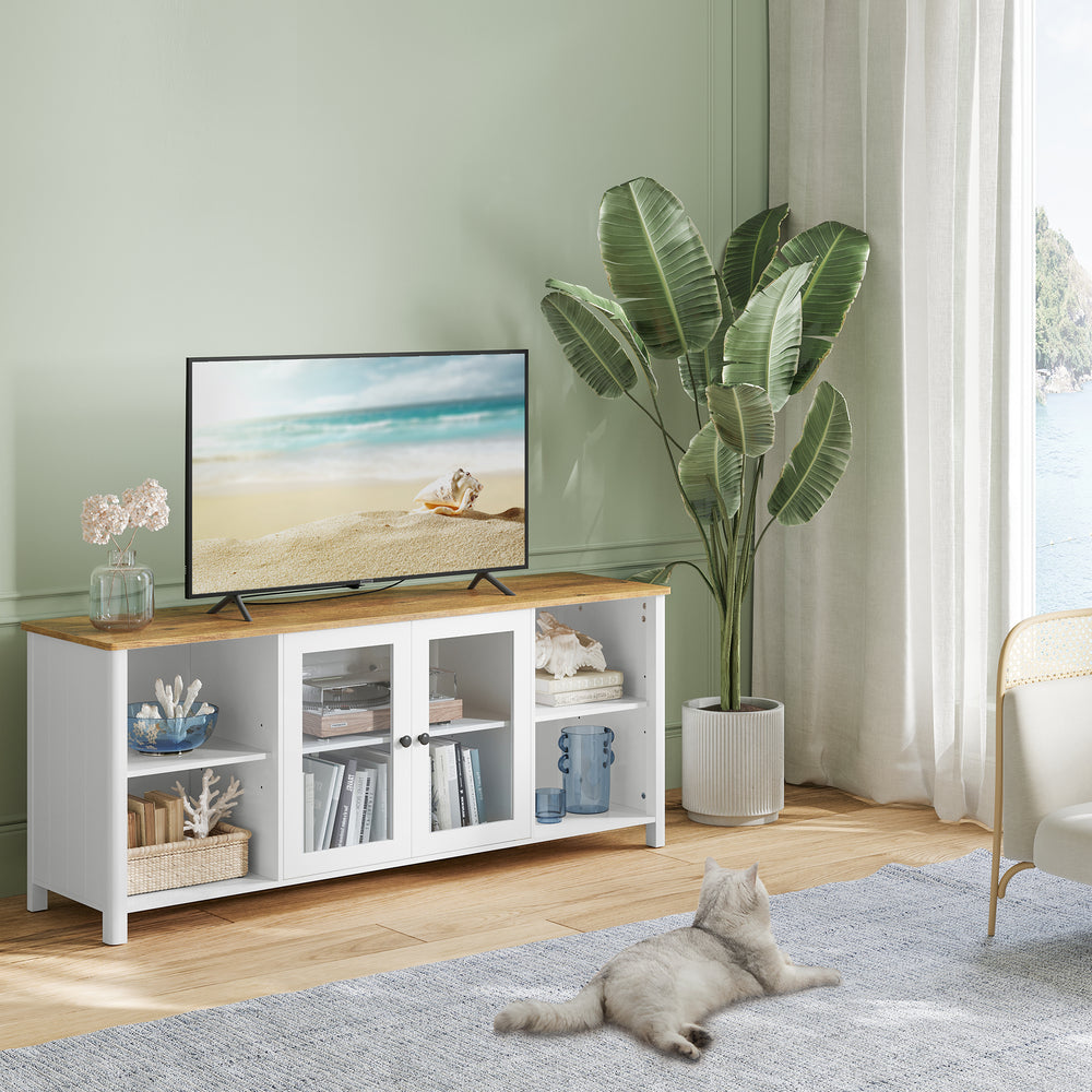 Farmhouse TV Stand with Glass Doors