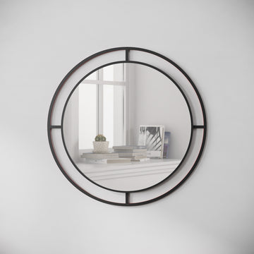 Round mirror, black frame, 55cm diameter