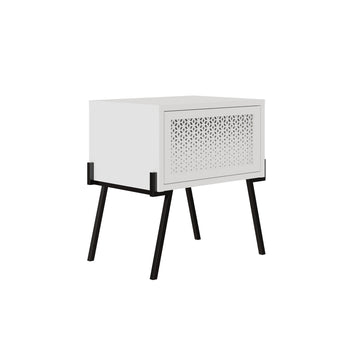 Wooden side table with door, White