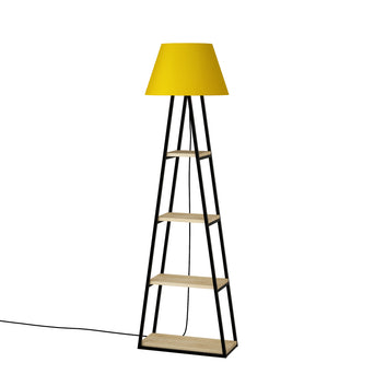 Lamp with shelves, wood and metal, Oak, Yellow