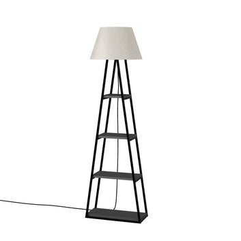 Lamp with shelves, wood and metal, Antrachite - Linen