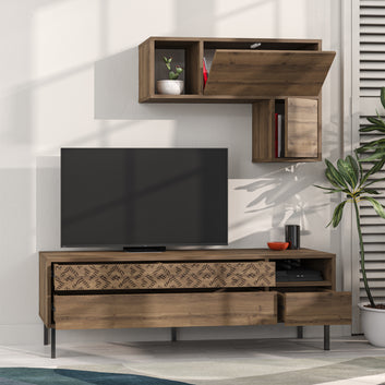 TV Unit with matching wall cabinet, Brown