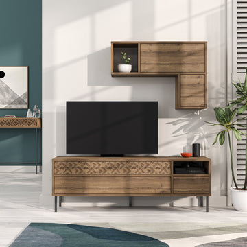 TV Unit with matching wall cabinet, Brown
