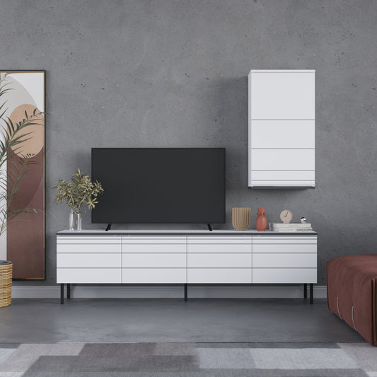 TV Unit with matching wall cabinet, White
