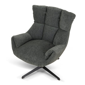 Dark Green Upholstered Accent Chair with Black Metal Base - Karrari