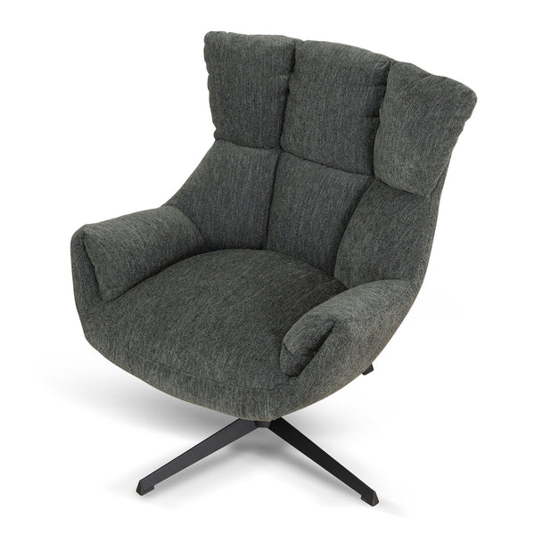 Dark Green Upholstered Accent Chair with Black Metal Base - Karrari
