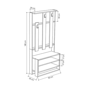 Hall Tree with Shoe Storage & Coat Hooks - Karrari