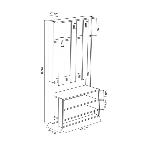 Hall Tree with Shoe Storage & Coat Hooks - Karrari