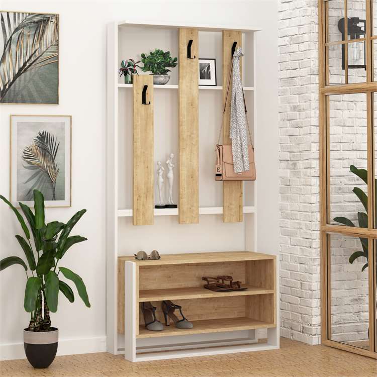Hall Tree with Shoe Storage & Coat Hooks - Karrari