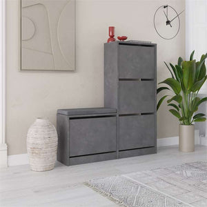 Concrete-Effect Shoe Cabinet with Bench - Karrari