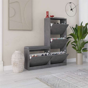 Concrete-Effect Shoe Cabinet with Bench - Karrari