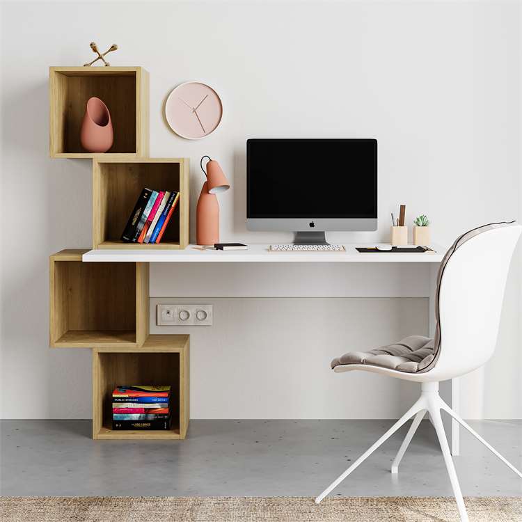 Modern Ladder-Style Desk with Cube Shelves - Karrari