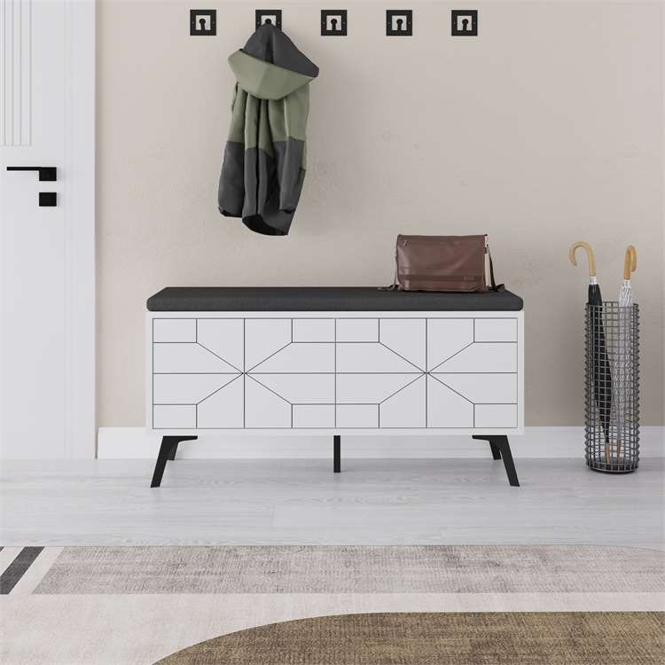 White Geometric Shoe Storage Bench - Karrari