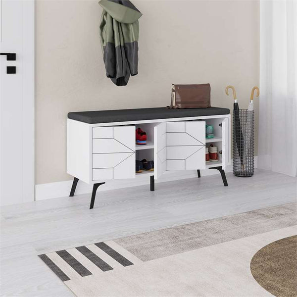White Geometric Shoe Storage Bench - Karrari