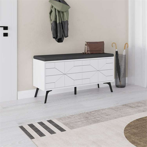 White Geometric Shoe Storage Bench - Karrari