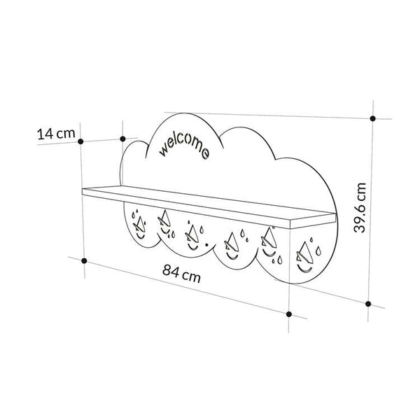 Cloud Wall Shelf with Hooks & Chalkboard Organizer - Karrari