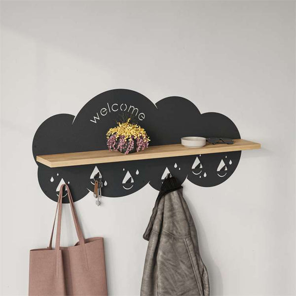 Cloud Wall Shelf with Hooks & Chalkboard Organizer - Karrari