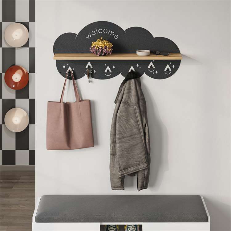 Cloud Wall Shelf with Hooks & Chalkboard Organizer - Karrari