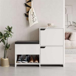 White Shoe Storage Bench & Cabinet - Karrari