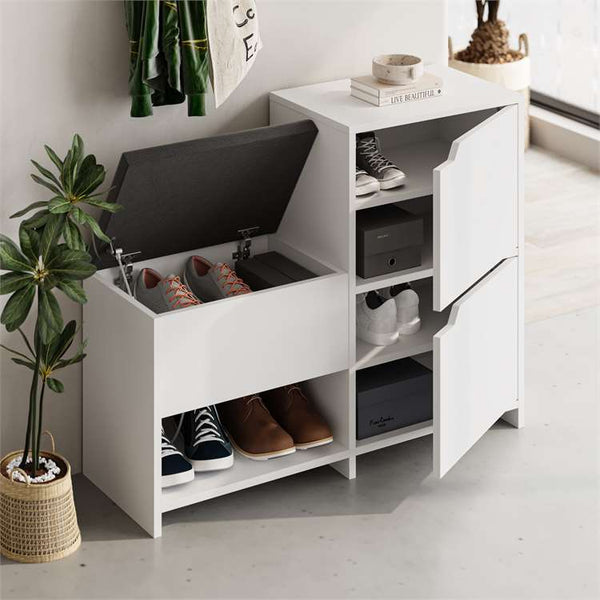 White Shoe Storage Bench & Cabinet - Karrari