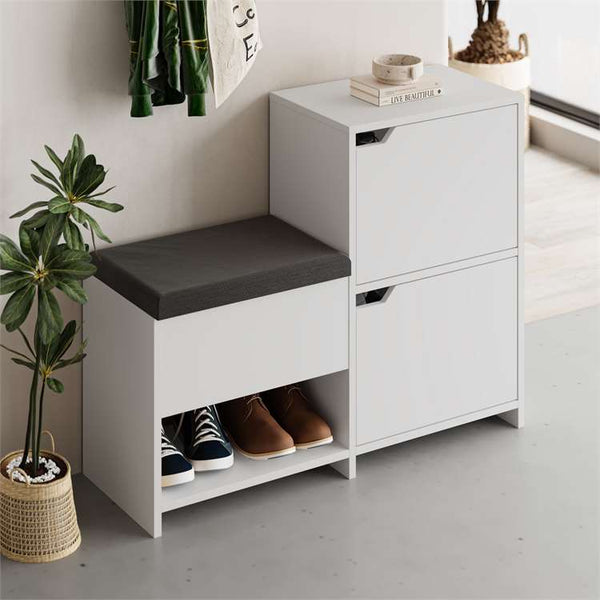 White Shoe Storage Bench & Cabinet - Karrari