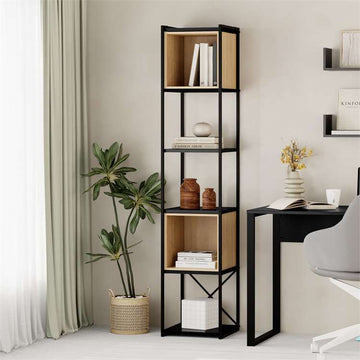 Vale Bookcase, metal and wood, Black and Oak