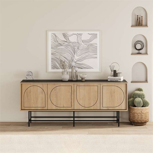 JOJI CONSOLE, Metal and Wood, Black and Oak