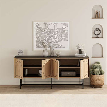 JOJI CONSOLE, Metal and Wood, Black and Oak