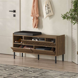 Wooden Shoe Storage Bench - Shelves & Drawers - Karrari