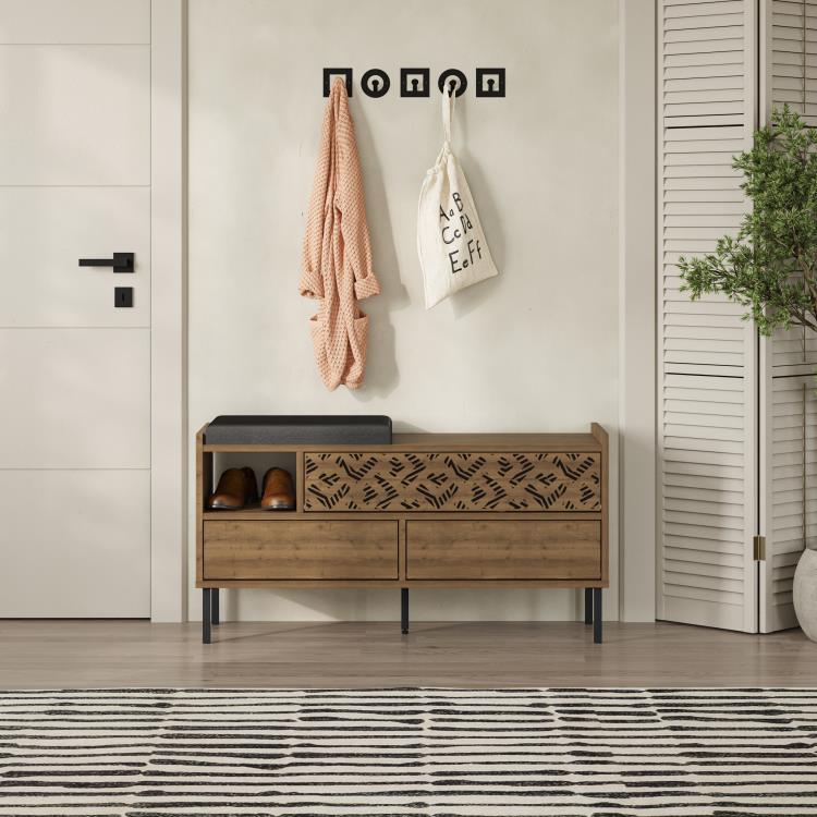 Wooden Shoe Storage Bench - Shelves & Drawers - Karrari