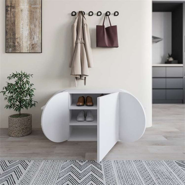 POZY Oval Shoebench with Storage – White - Karrari