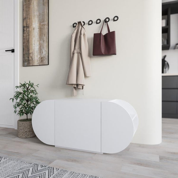 POZY Oval Shoebench with Storage – White - Karrari