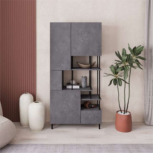 Key Bookcase - Wood and Metal, Grey