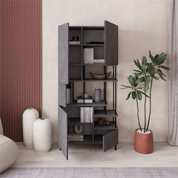 Key Bookcase - Wood and Metal, Grey