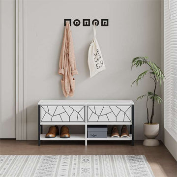 Inola Shoe Bench, Wood and metal, White